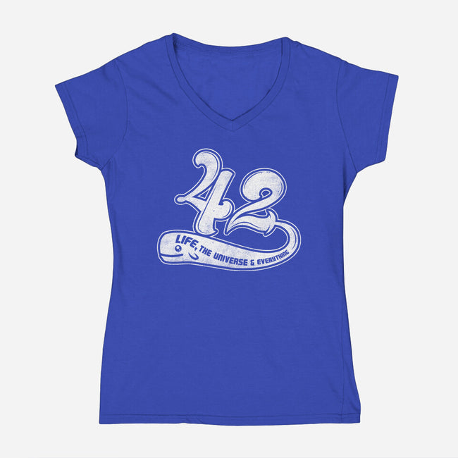Whale 42-Womens-V-Neck-Tee-rocketman_art