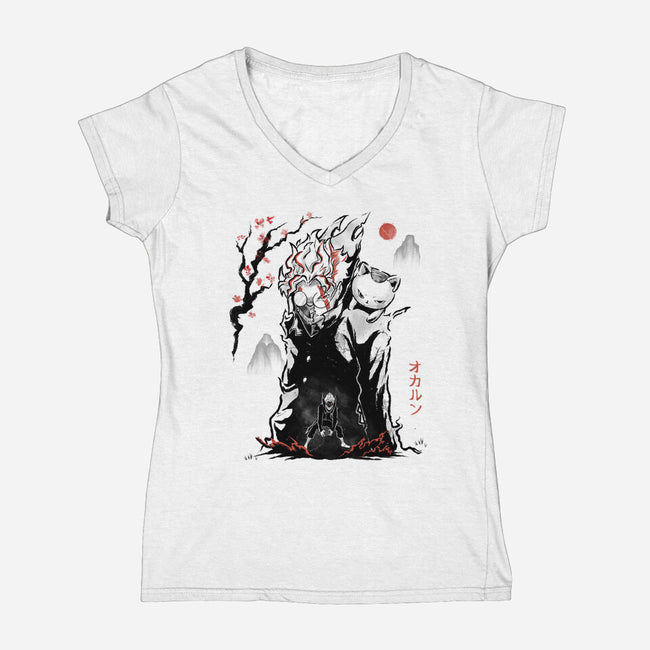 Turbo And Okarun Sumi-e-Womens-V-Neck-Tee-Astrobot Invention