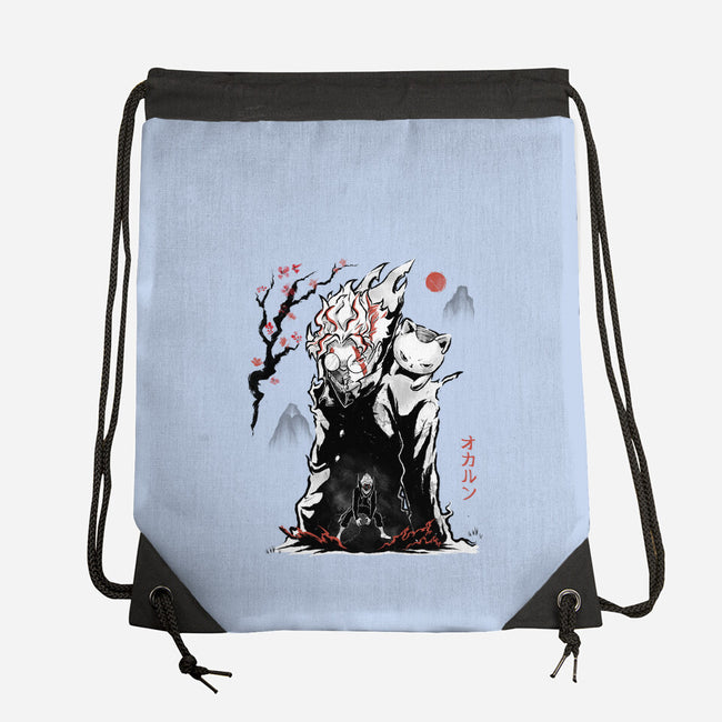 Turbo And Okarun Sumi-e-None-Drawstring-Bag-Astrobot Invention