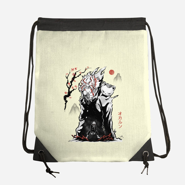 Turbo And Okarun Sumi-e-None-Drawstring-Bag-Astrobot Invention