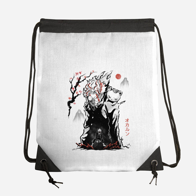 Turbo And Okarun Sumi-e-None-Drawstring-Bag-Astrobot Invention