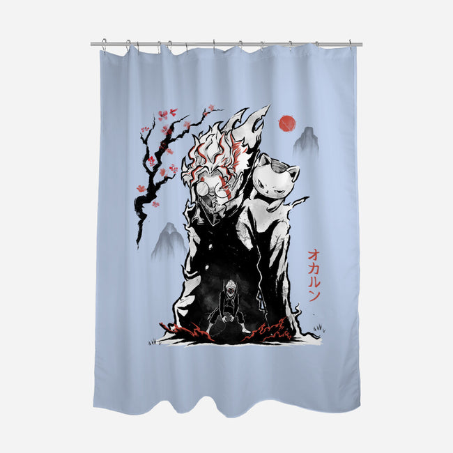Turbo And Okarun Sumi-e-None-Polyester-Shower Curtain-Astrobot Invention