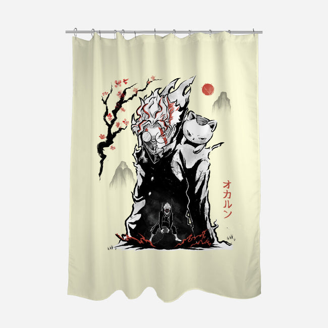 Turbo And Okarun Sumi-e-None-Polyester-Shower Curtain-Astrobot Invention