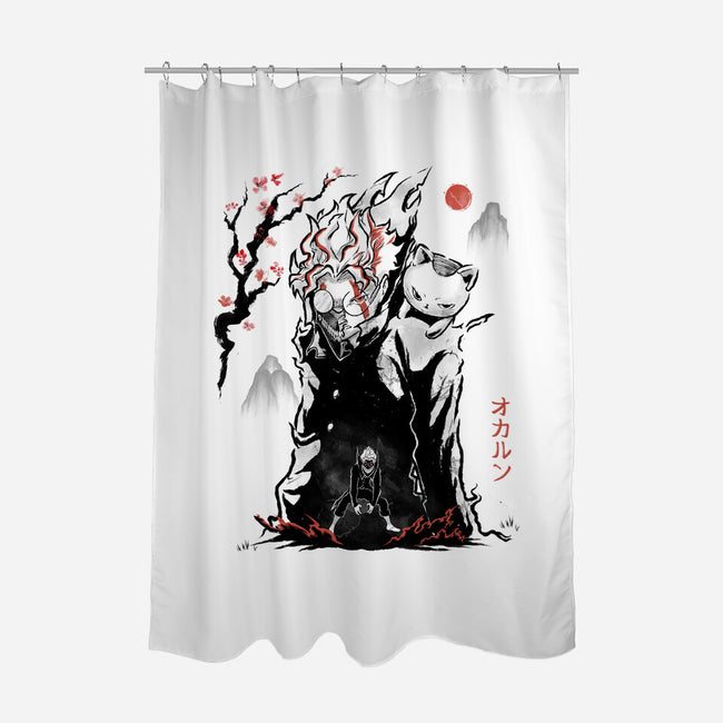 Turbo And Okarun Sumi-e-None-Polyester-Shower Curtain-Astrobot Invention