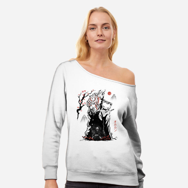Turbo And Okarun Sumi-e-Womens-Off Shoulder-Sweatshirt-Astrobot Invention