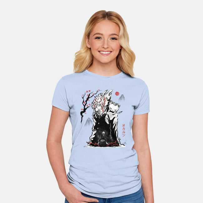 Turbo And Okarun Sumi-e-Womens-Fitted-Tee-Astrobot Invention