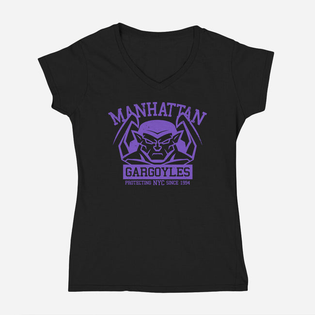 Manhattan Gargoyles-Womens-V-Neck-Tee-Boggs Nicolas