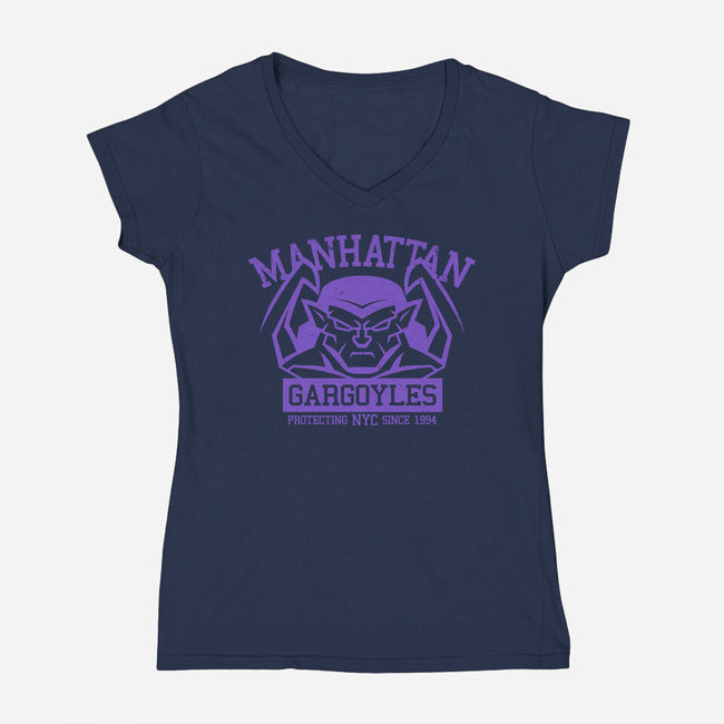 Manhattan Gargoyles-Womens-V-Neck-Tee-Boggs Nicolas
