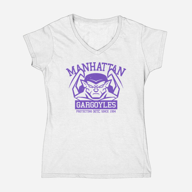 Manhattan Gargoyles-Womens-V-Neck-Tee-Boggs Nicolas