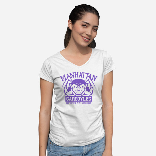 Manhattan Gargoyles-Womens-V-Neck-Tee-Boggs Nicolas