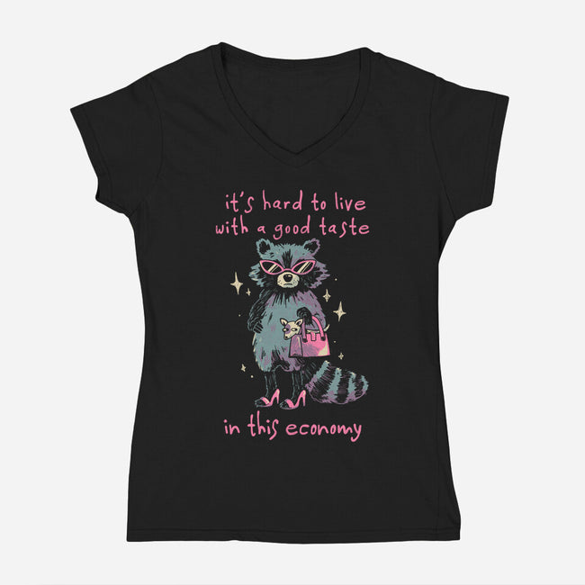 Good Taste Raccoon-Womens-V-Neck-Tee-eduely