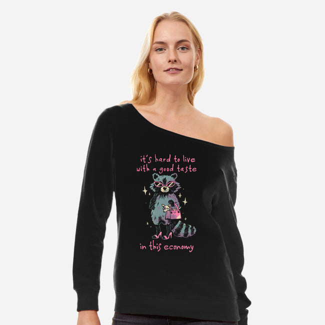 Good Taste Raccoon-Womens-Off Shoulder-Sweatshirt-eduely