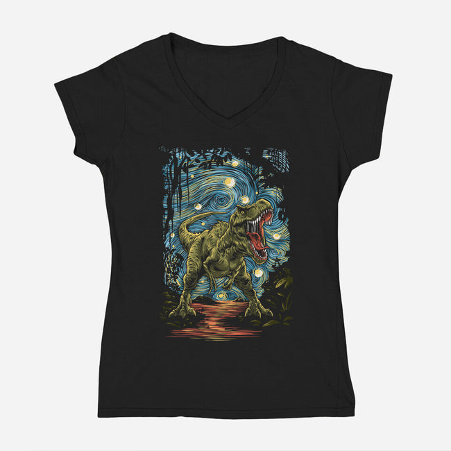 Starry Rex-Womens-V-Neck-Tee-zascanauta