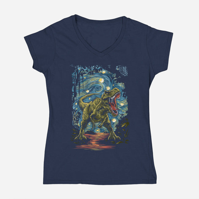Starry Rex-Womens-V-Neck-Tee-zascanauta