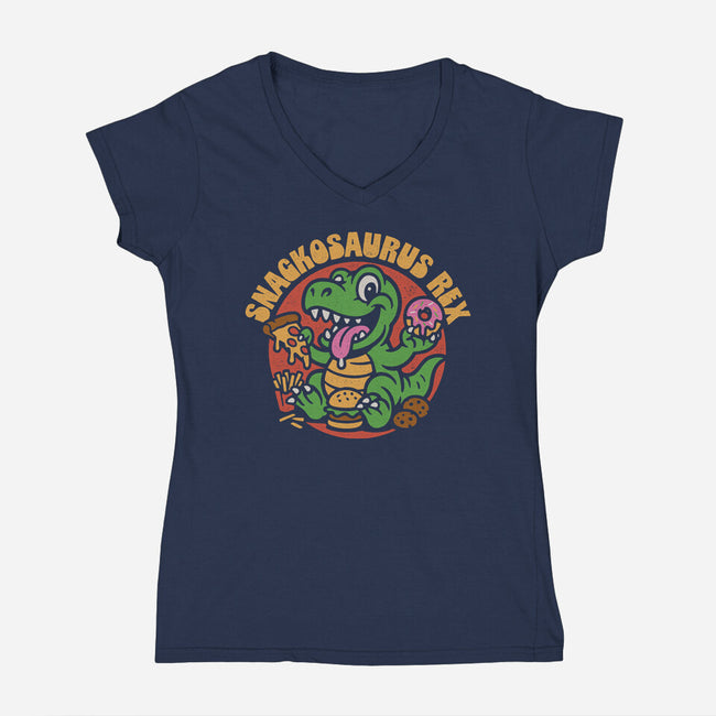 Snackossauro Rex-Womens-V-Neck-Tee-Popnotic