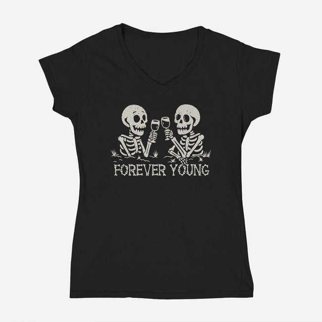 Forever Young-Womens-V-Neck-Tee-NMdesign