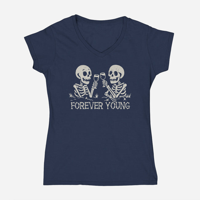 Forever Young-Womens-V-Neck-Tee-NMdesign