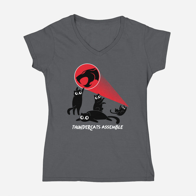 Cats Assemble-Womens-V-Neck-Tee-rocketman_art