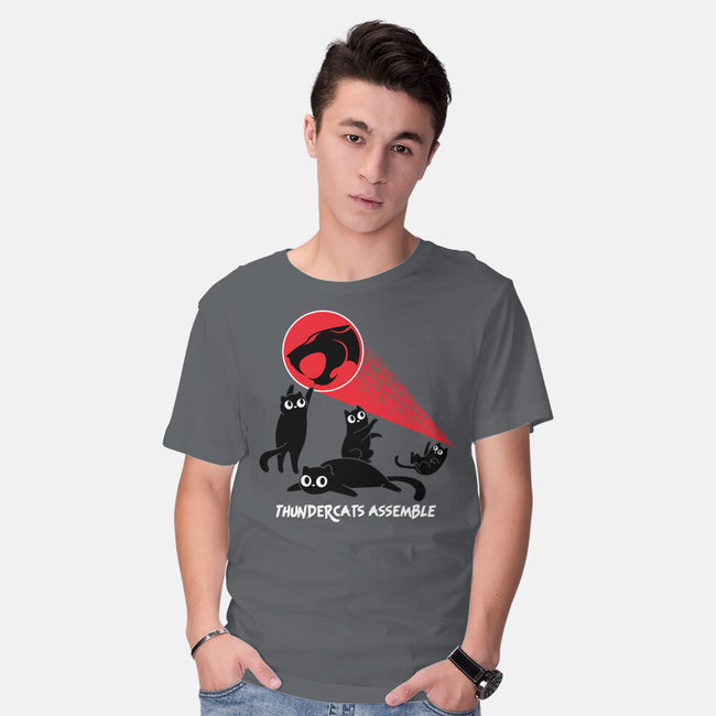 Cats Assemble-Mens-Basic-Tee-rocketman_art