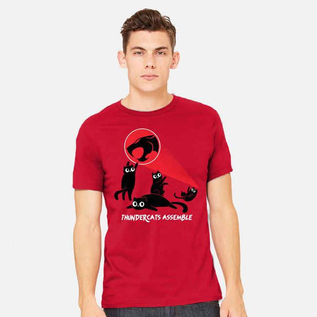 Cats Assemble-Mens-Heavyweight-Tee-rocketman_art
