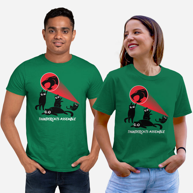 Cats Assemble-Unisex-Basic-Tee-rocketman_art