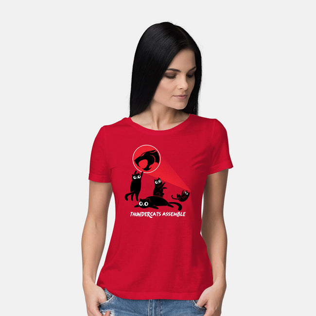 Cats Assemble-Womens-Basic-Tee-rocketman_art