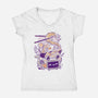 Ramen Robot Cat Bowl-Womens-V-Neck-Tee-xMorfina