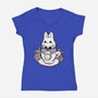 Cute White Rabbit Tea Cup-Womens-V-Neck-Tee-xMorfina