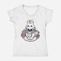 Cute White Rabbit Tea Cup-Womens-V-Neck-Tee-xMorfina
