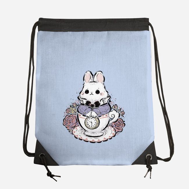 Cute White Rabbit Tea Cup-None-Drawstring-Bag-xMorfina