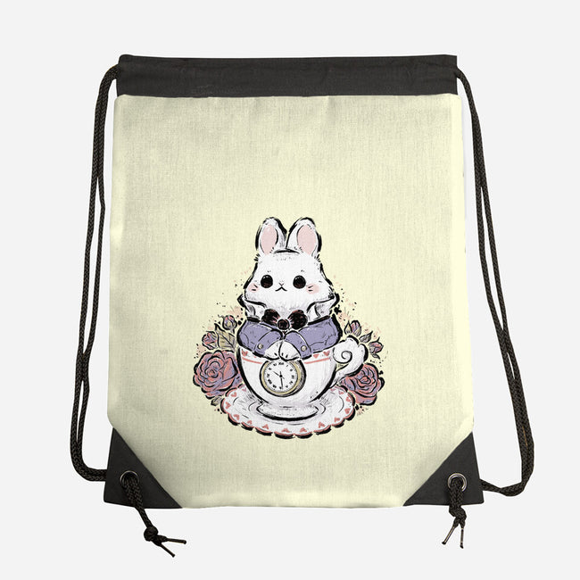 Cute White Rabbit Tea Cup-None-Drawstring-Bag-xMorfina