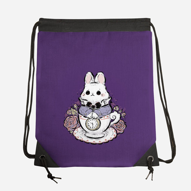 Cute White Rabbit Tea Cup-None-Drawstring-Bag-xMorfina