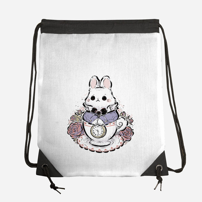 Cute White Rabbit Tea Cup-None-Drawstring-Bag-xMorfina