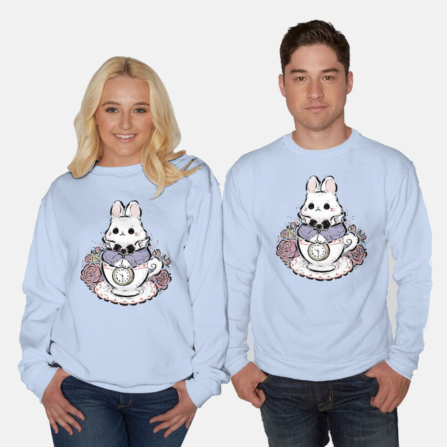 Cute White Rabbit Tea Cup-Unisex-Crew Neck-Sweatshirt-xMorfina