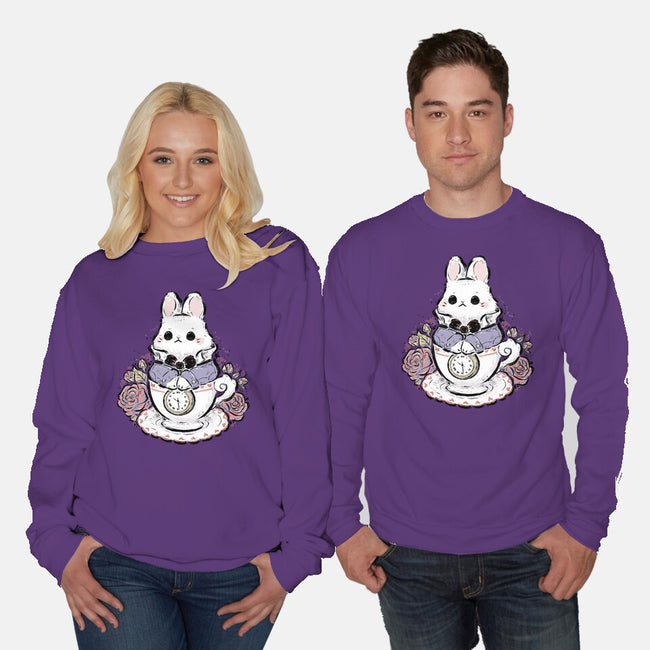 Cute White Rabbit Tea Cup-Unisex-Crew Neck-Sweatshirt-xMorfina