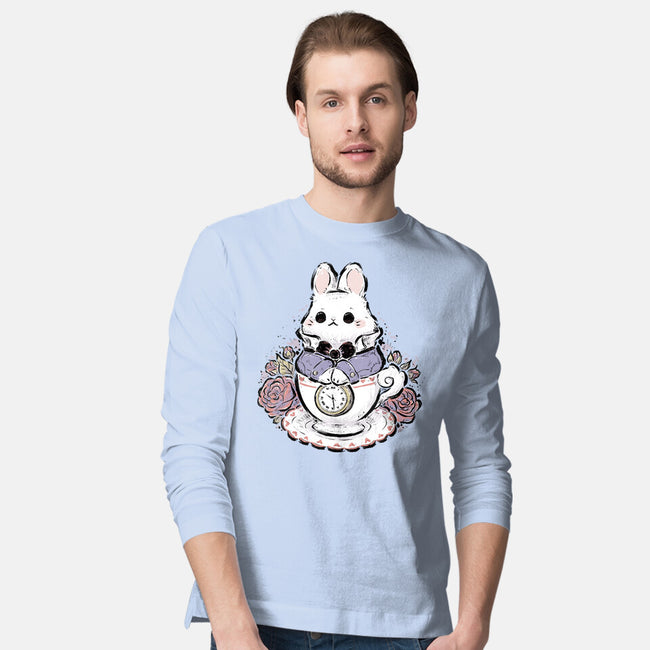 Cute White Rabbit Tea Cup-Mens-Long Sleeved-Tee-xMorfina
