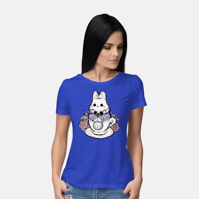 Cute White Rabbit Tea Cup-Womens-Basic-Tee-xMorfina