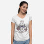 Cute White Rabbit Tea Cup-Womens-V-Neck-Tee-xMorfina