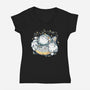 Cute Alien Cats Spaceship-Womens-V-Neck-Tee-xMorfina