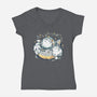 Cute Alien Cats Spaceship-Womens-V-Neck-Tee-xMorfina