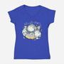 Cute Alien Cats Spaceship-Womens-V-Neck-Tee-xMorfina
