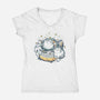 Cute Alien Cats Spaceship-Womens-V-Neck-Tee-xMorfina