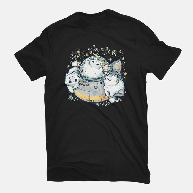Cute Alien Cats Spaceship-Mens-Basic-Tee-xMorfina