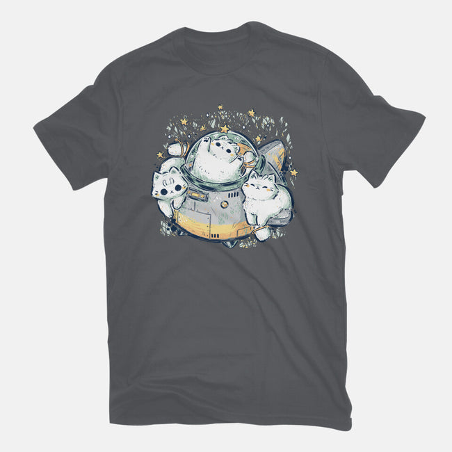 Cute Alien Cats Spaceship-Womens-Basic-Tee-xMorfina