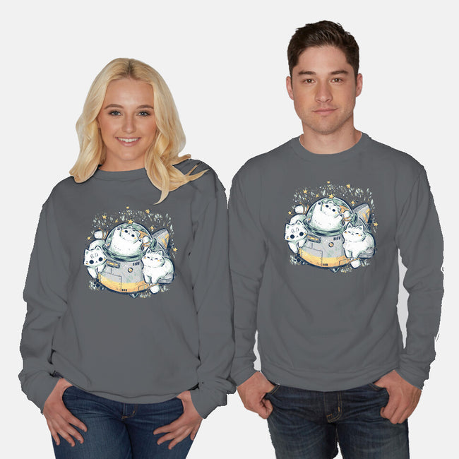Cute Alien Cats Spaceship-Unisex-Crew Neck-Sweatshirt-xMorfina