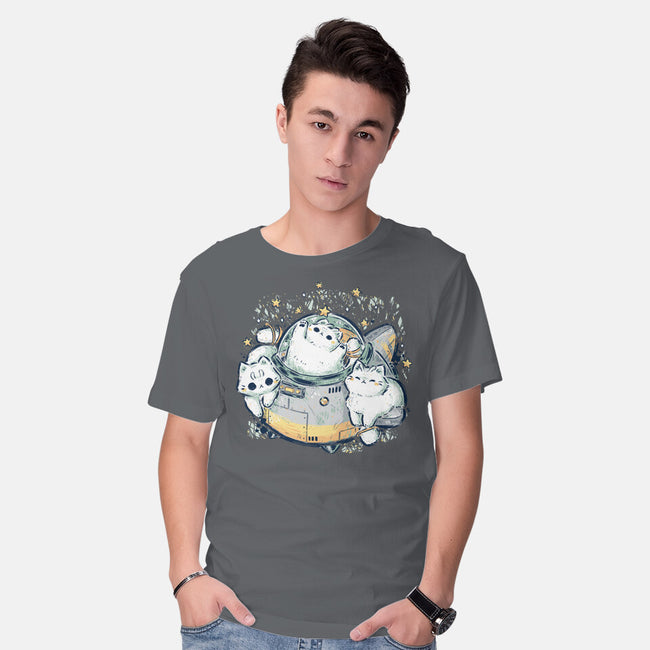 Cute Alien Cats Spaceship-Mens-Basic-Tee-xMorfina