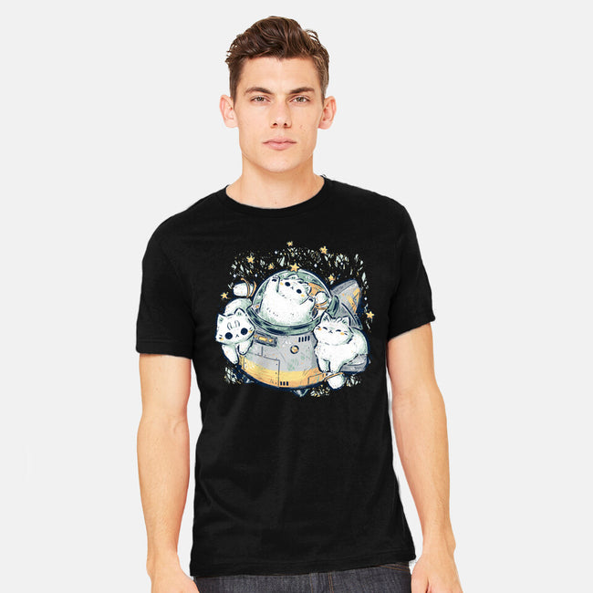 Cute Alien Cats Spaceship-Mens-Heavyweight-Tee-xMorfina