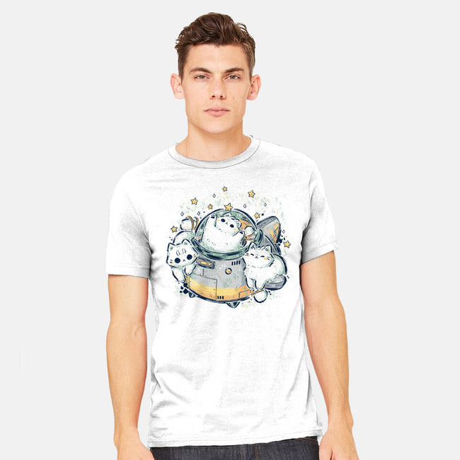Cute Alien Cats Spaceship-Mens-Heavyweight-Tee-xMorfina