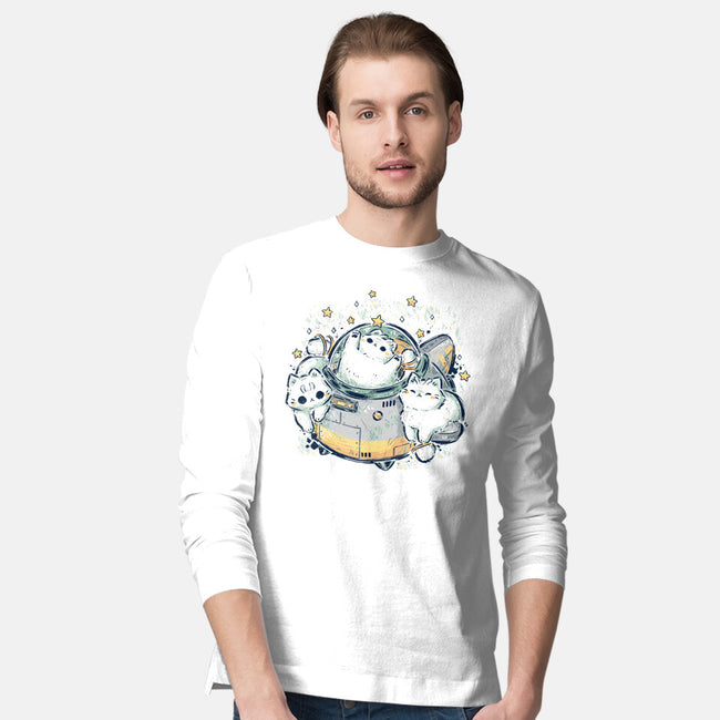 Cute Alien Cats Spaceship-Mens-Long Sleeved-Tee-xMorfina