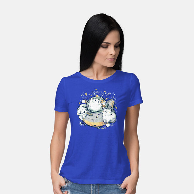 Cute Alien Cats Spaceship-Womens-Basic-Tee-xMorfina